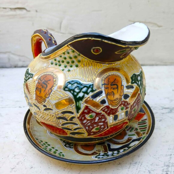 Stunning Vintage Japanese Gold Gilded Hand Painted Satsuma Moriage Tea & Sugar s - Picture 6 of 13
